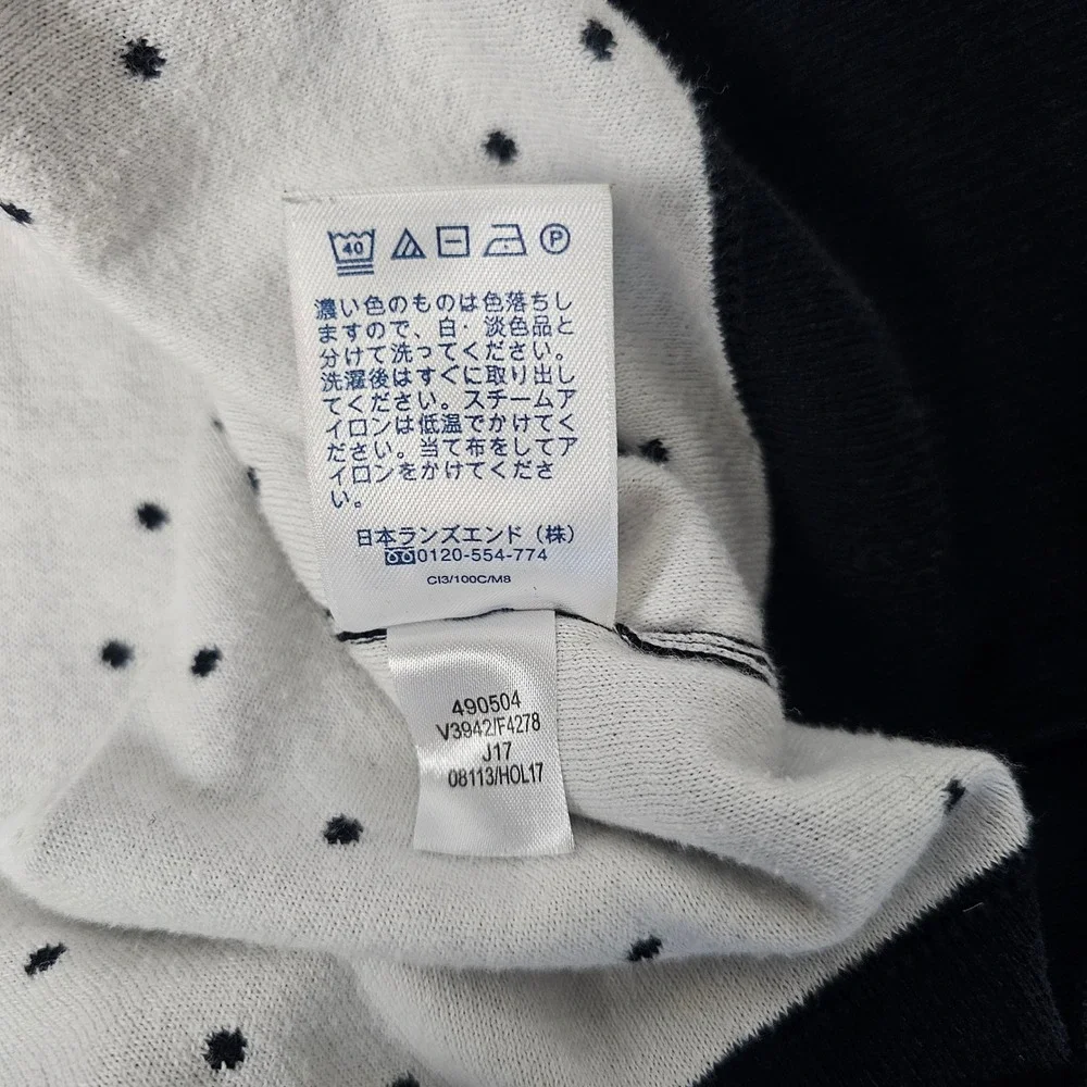 Lands End Womens‎ 2X Navy White Polka Dot Long Sleeve Supima Cotton Sweater